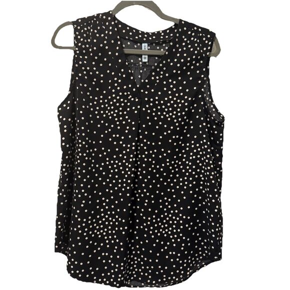 Tank Tops - Black And White Polka‎ Dot Size Medium Sleeveless Dress Tank Blouse